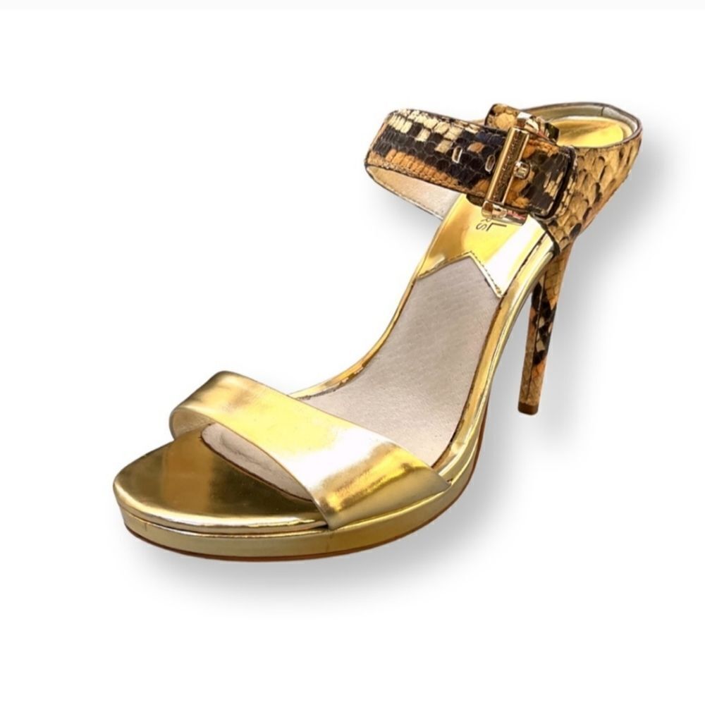 MICHAEL Michael Kors Gold Metallic Snakeskin Ankle-Strap Sandal
